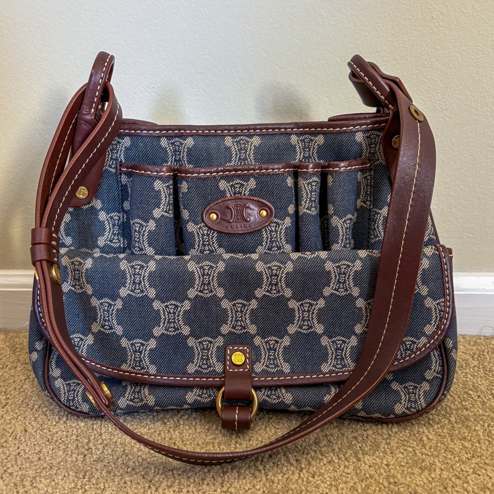Celine Triomphe denim designer handbag
